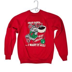 Vintage Trau & Loevner Inc Red Christmas Pullover Mens Large I Want It All